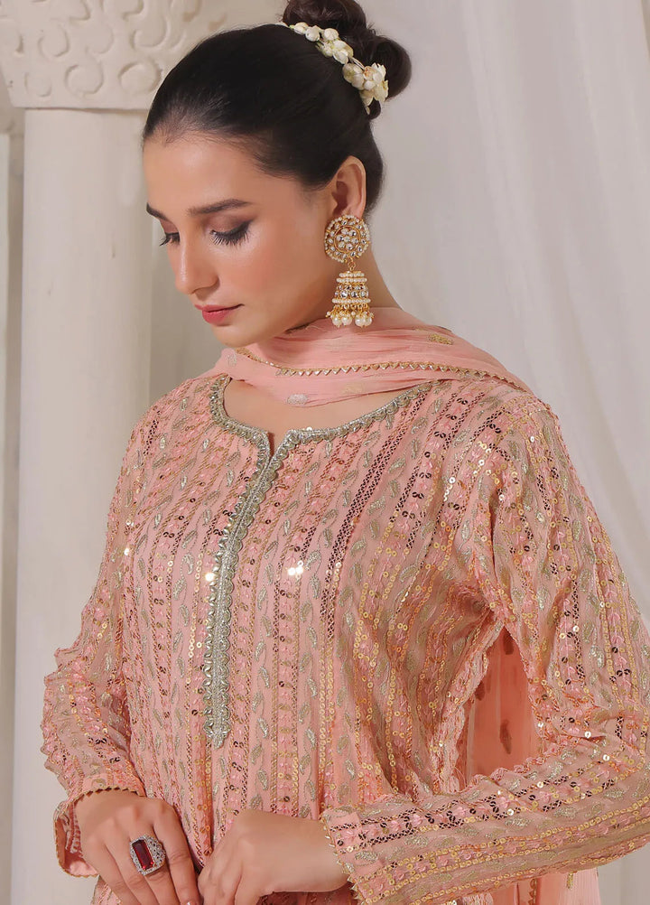 Ayesha Closet Pret Embroidered Chiffon 3 Piece Suit Pershy Gul Pastel Pink