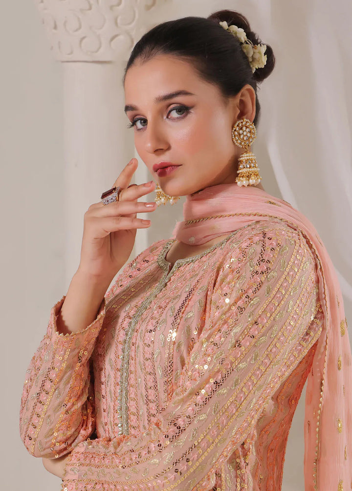 Ayesha Closet Pret Embroidered Chiffon 3 Piece Suit Pershy Gul Pastel Pink