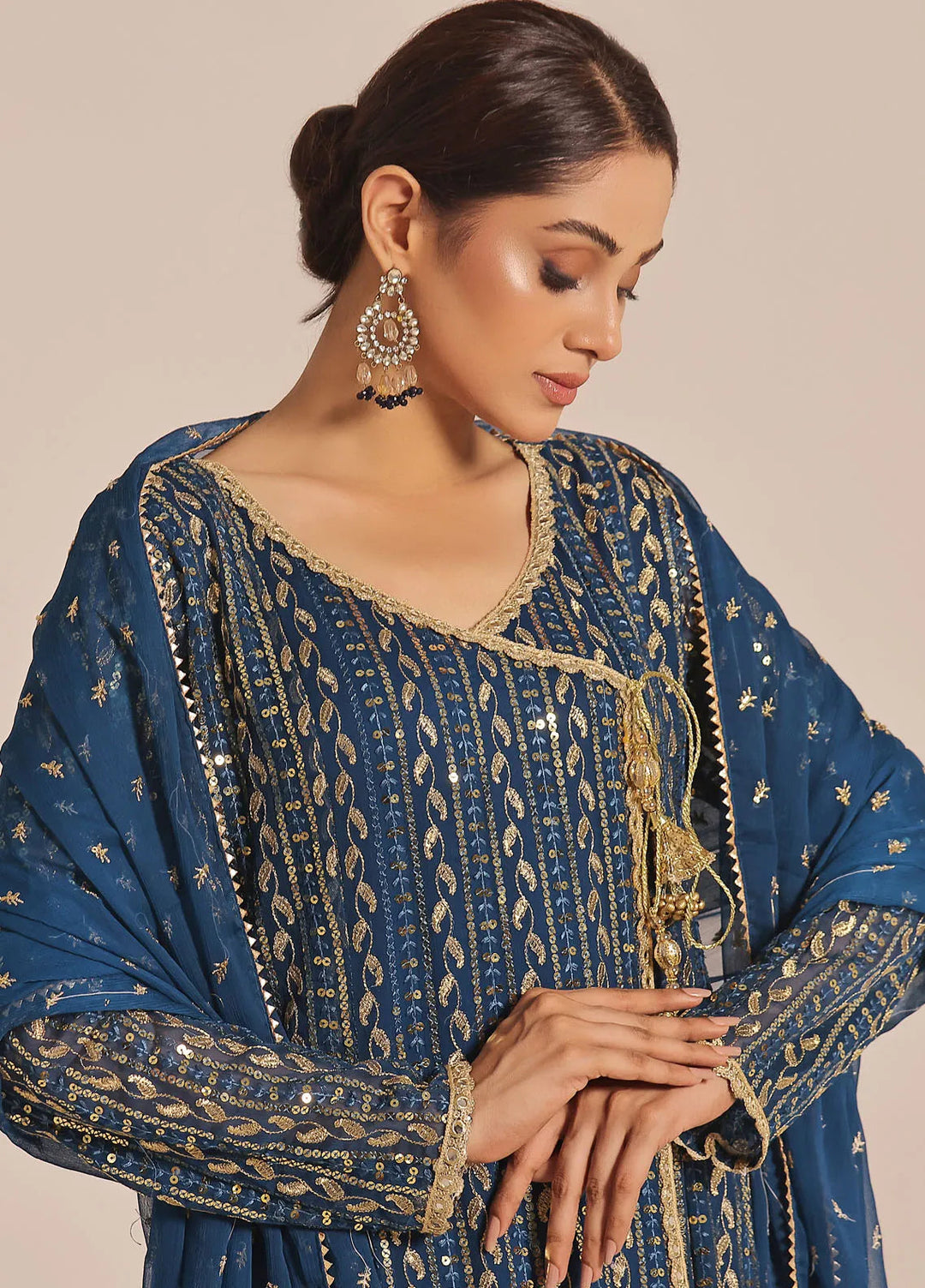 Ayesha Closet Pret Embroidered Chiffon 3 Piece Suit Resham Blue Vibes