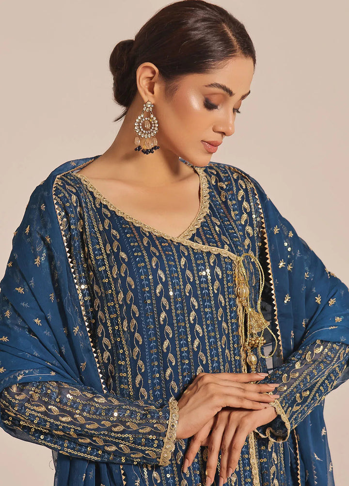 Ayesha Closet Pret Embroidered Chiffon 3 Piece Suit Resham Blue Vibes