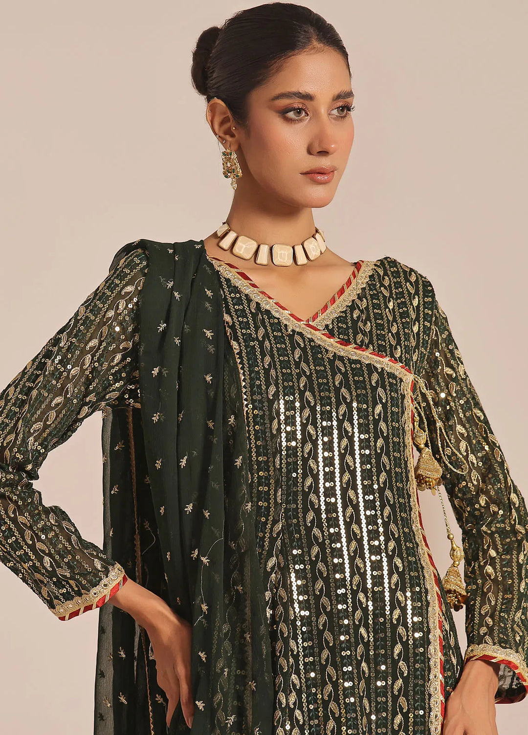 Ayesha Closet Pret Embroidered Chiffon 3 Piece Suit Resham Green