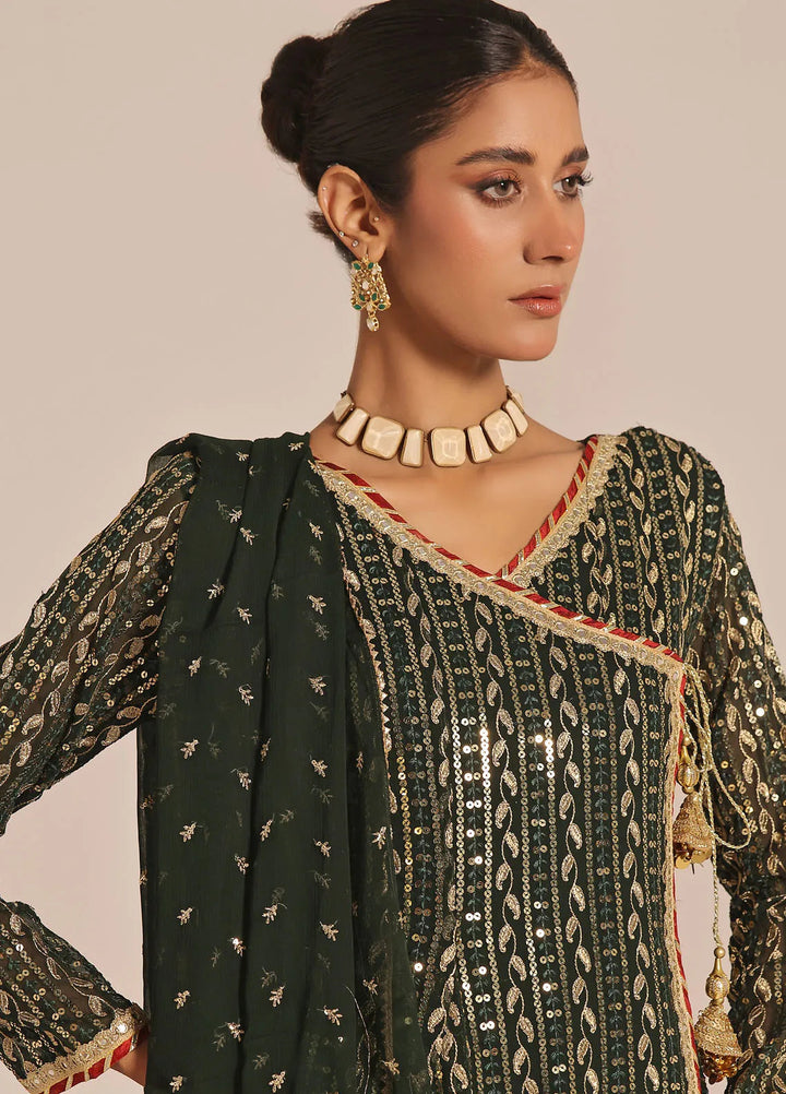 Ayesha Closet Pret Embroidered Chiffon 3 Piece Suit Resham Green
