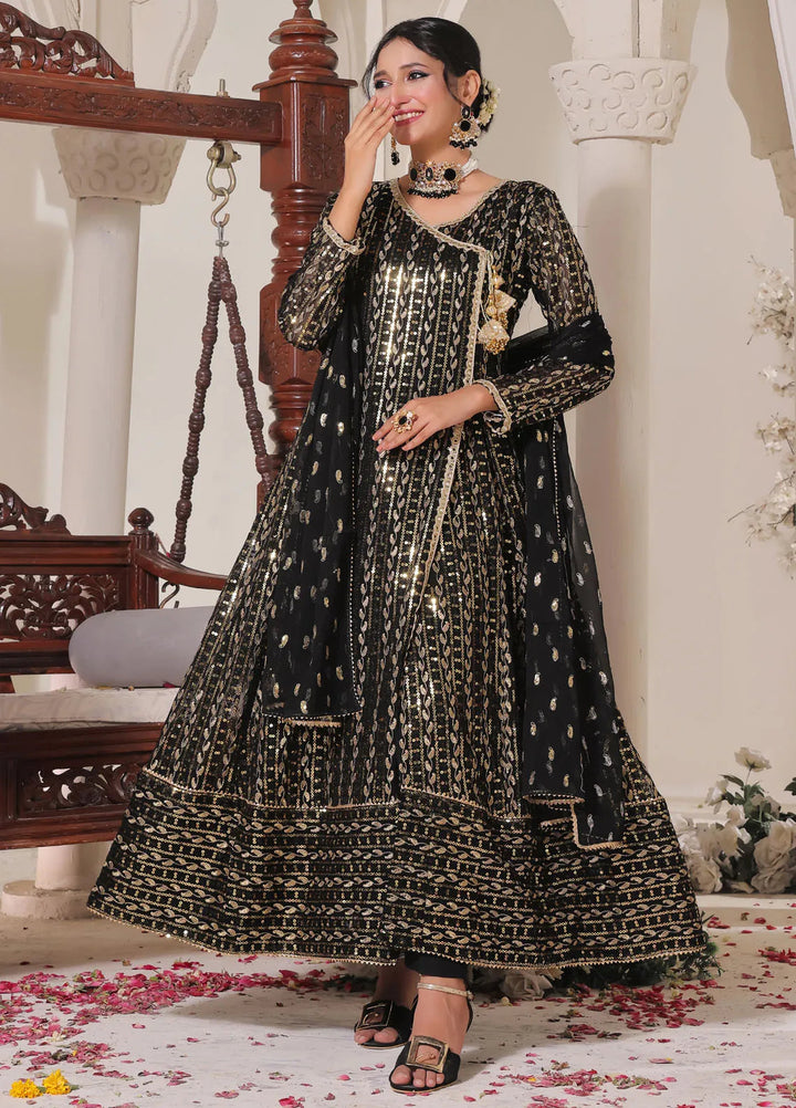 Ayesha Closet Pret Embroidered Chiffon 3 Piece Suit Resham Jet Black
