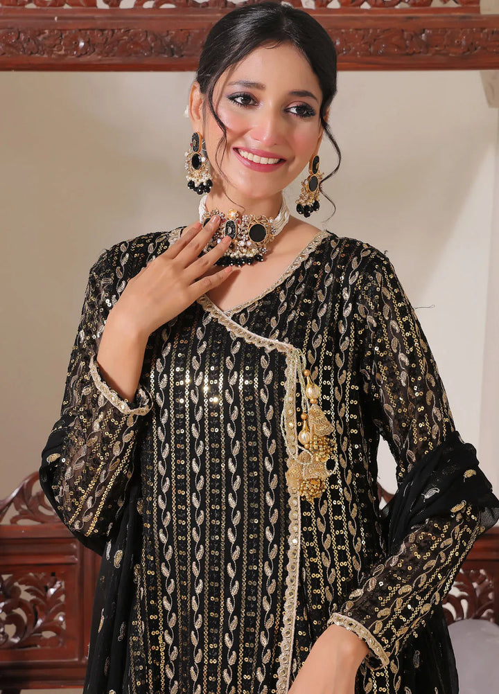 Ayesha Closet Pret Embroidered Chiffon 3 Piece Suit Resham Jet Black