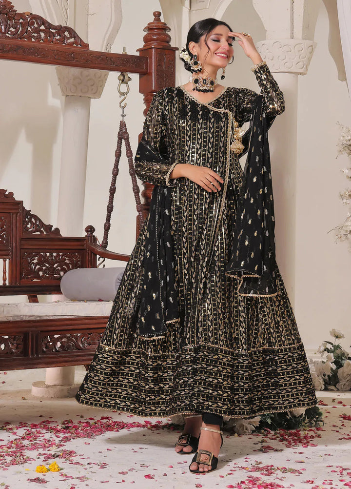 Ayesha Closet Pret Embroidered Chiffon 3 Piece Suit Resham Jet Black