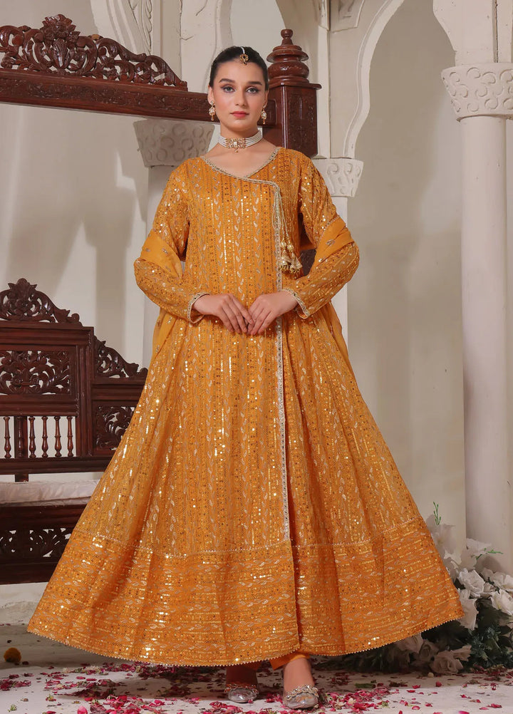 Ayesha Closet Pret Embroidered Chiffon 3 Piece Suit Resham Mustard