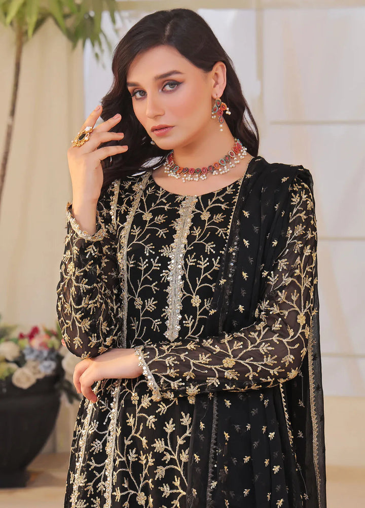 Ayesha Closet Pret Embroidered Chiffon 3 Piece Suit Sara Black