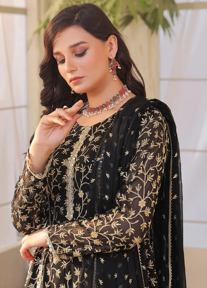 Ayesha Closet Pret Embroidered Chiffon 3 Piece Suit Sara Black