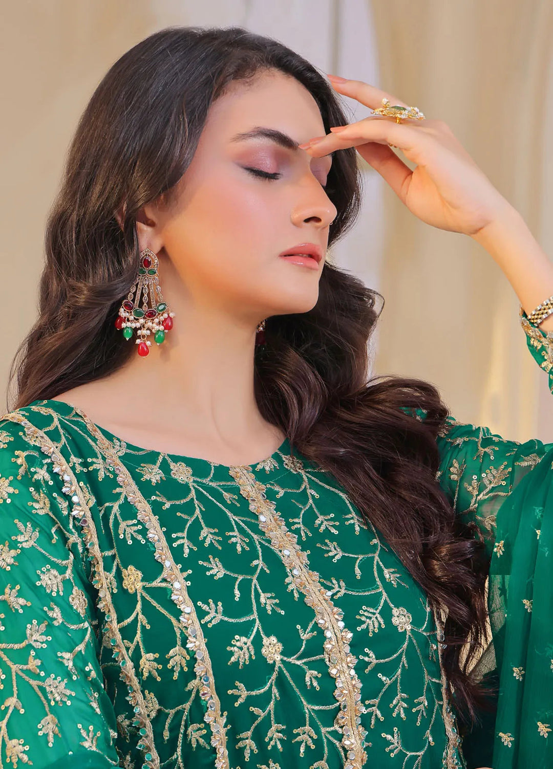 Ayesha Closet Pret Embroidered Chiffon 3 Piece Suit Sara Green