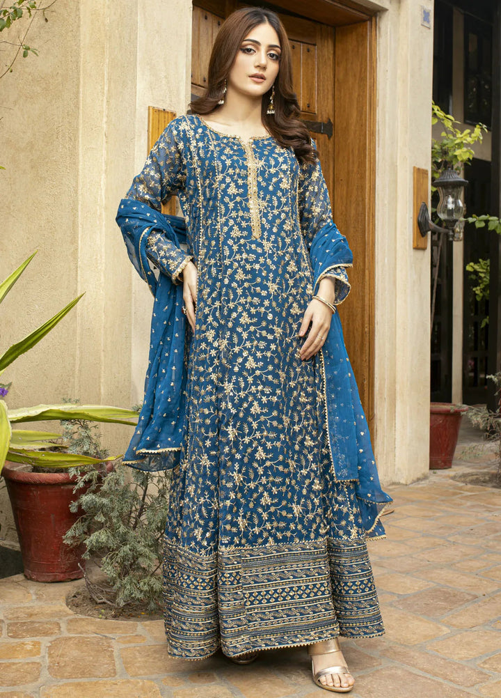 Ayesha Closet Pret Embroidered Chiffon 3 Piece Suit Sawariya Teal Blue