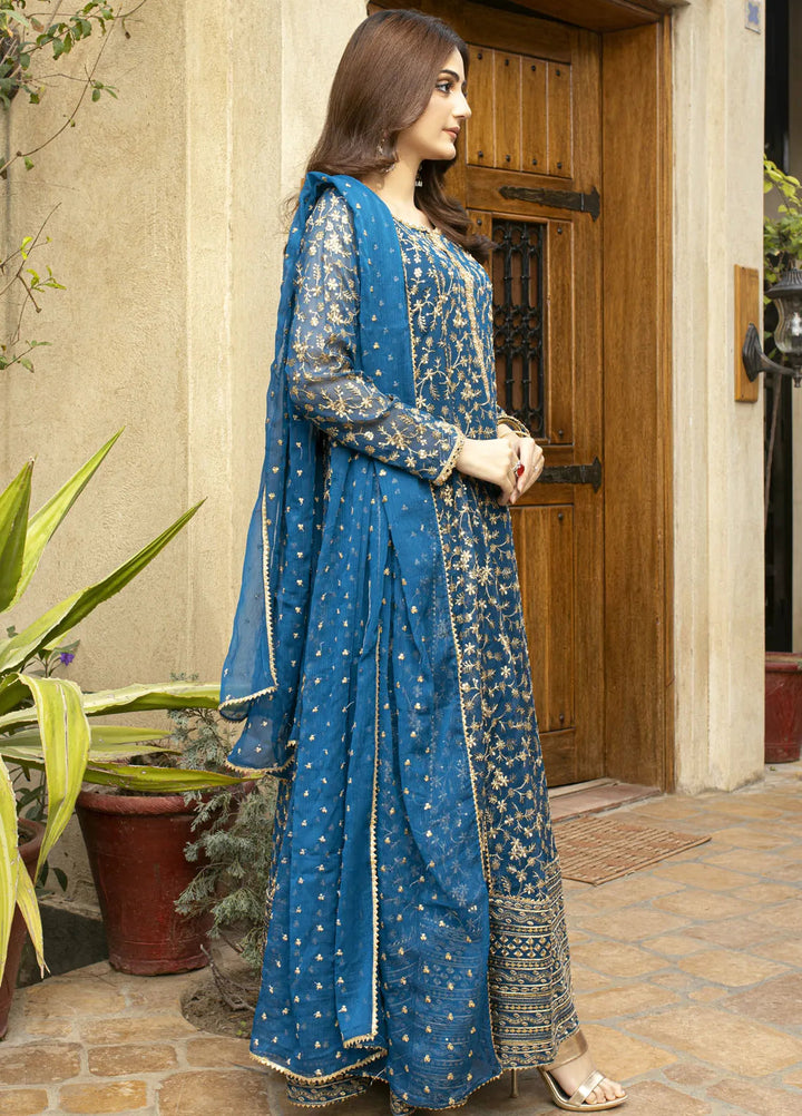 Ayesha Closet Pret Embroidered Chiffon 3 Piece Suit Sawariya Teal Blue