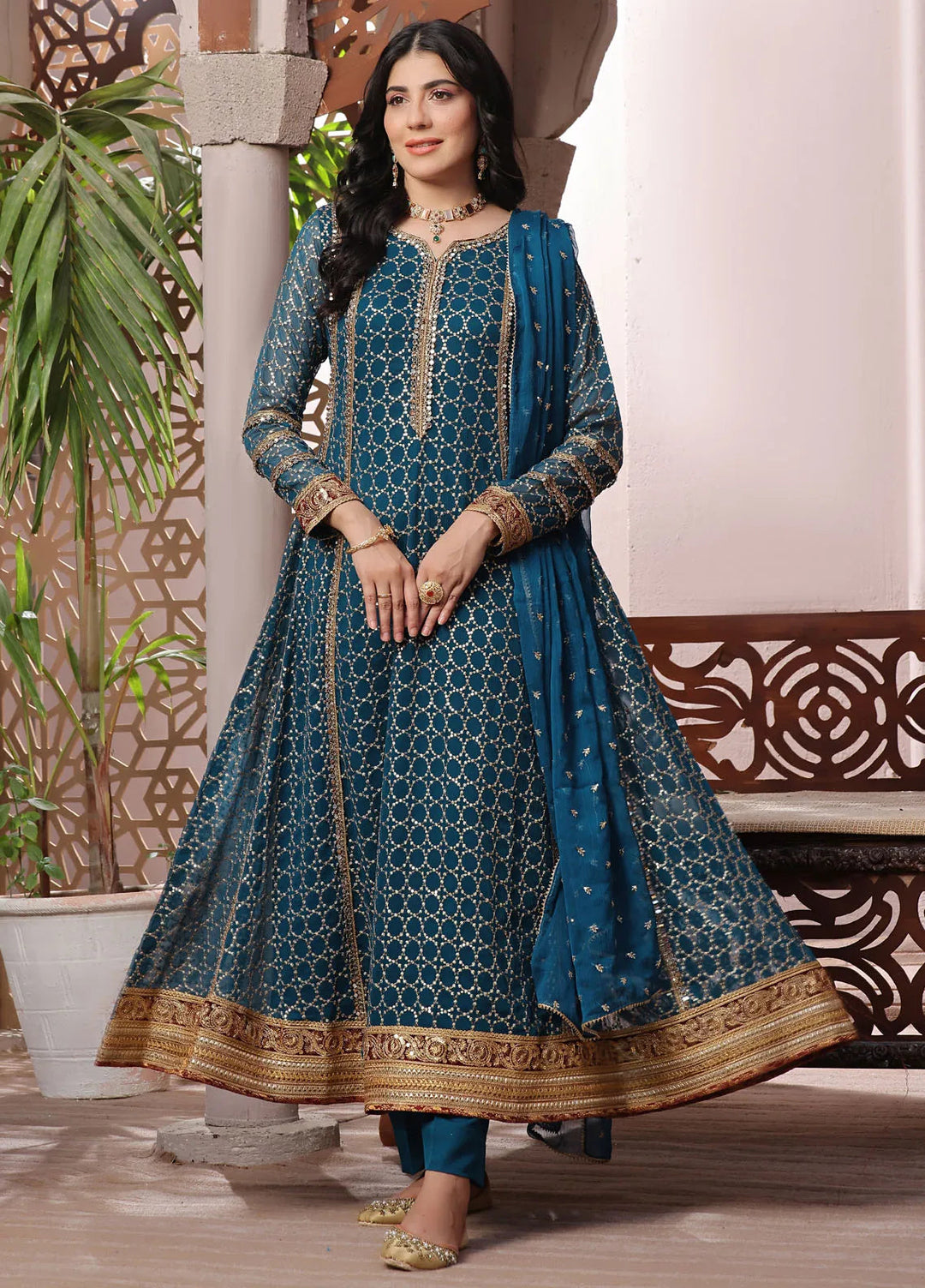 Ayesha Closet Pret Embroidered Chiffon 3 Piece Suit Shahzadi Teal Blue