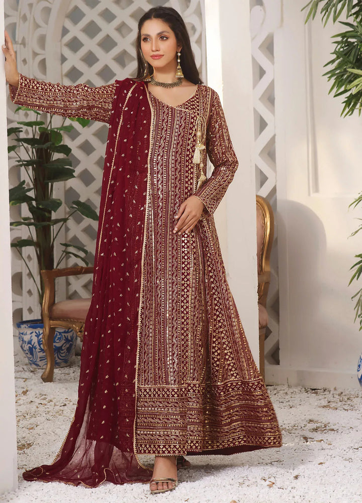Ayesha Closet Pret Embroidered Chiffon 3 Piece Suit Zulaikha Maron Charm