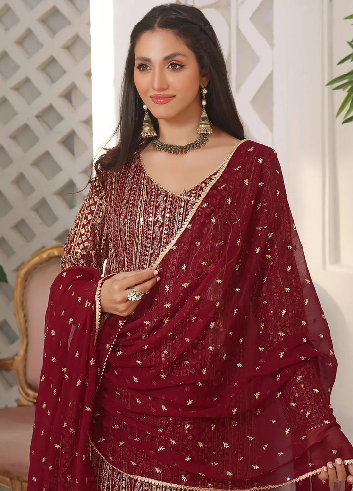 Ayesha Closet Pret Embroidered Chiffon 3 Piece Suit Zulaikha Maron Charm