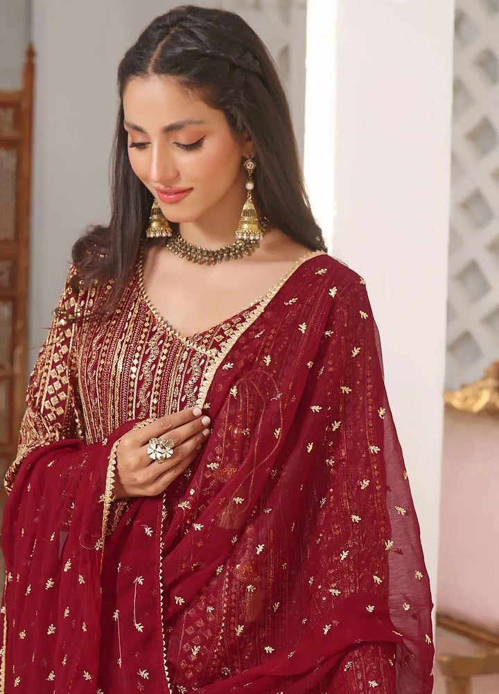 Ayesha Closet Pret Embroidered Chiffon 3 Piece Suit Zulaikha Maron Charm
