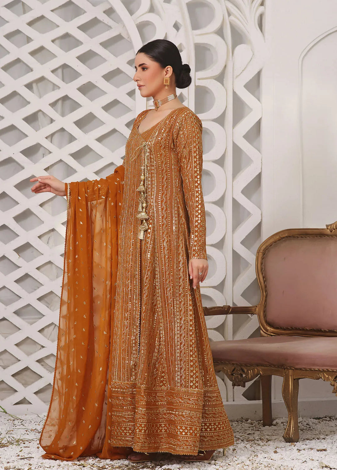 Ayesha Closet Pret Embroidered Chiffon 3 Piece Suit Zulaikha Mustard