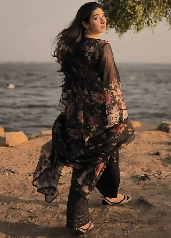 Ayla Studio Pret Embroidered Organza 3 Piece Suit KH-001 Black Garden