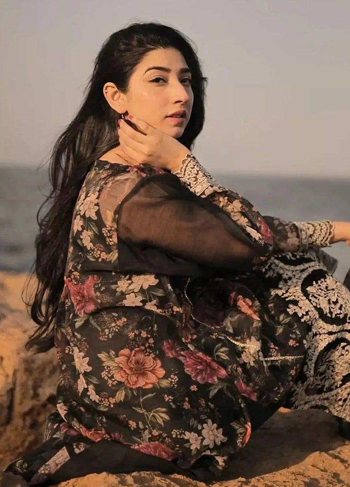 Ayla Studio Pret Embroidered Organza 3 Piece Suit KH-001 Black Garden