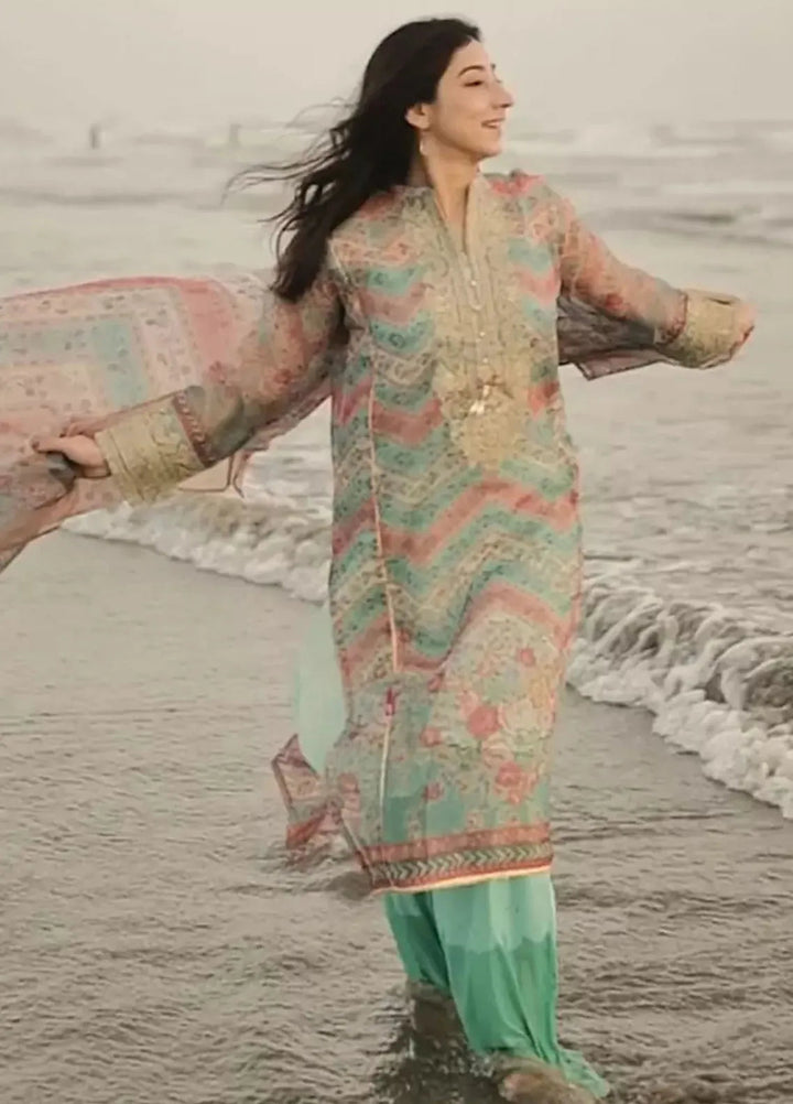 Ayla Studio Pret Embroidered Organza 3 Piece Suit KH-002 Aquamarine