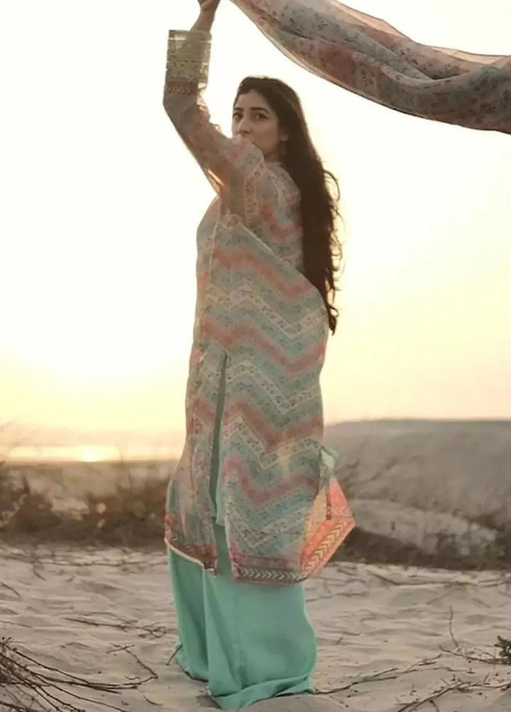 Ayla Studio Pret Embroidered Organza 3 Piece Suit KH-002 Aquamarine