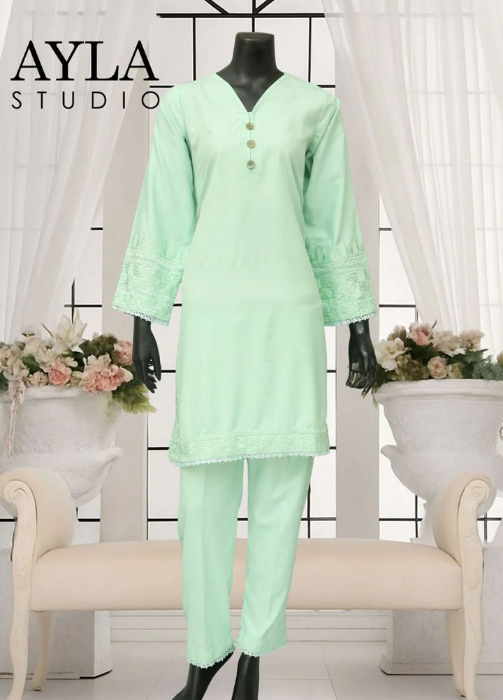 Ayla Studio Pret Embroidered Wash N Wear 2 Piece Suit Sabz-Sitara