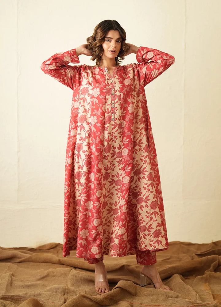 Ayla Studio Pret Printed Poly Viscose 2 Piece Suit PES240117 Living Coral