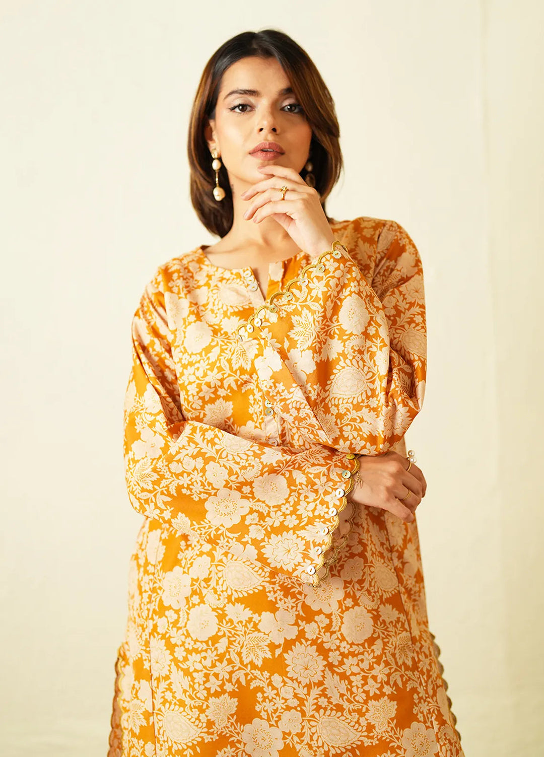 Ayla Studio Pret Printed Poly Viscose 2 Piece Suit PES240119 Burnt Ocher