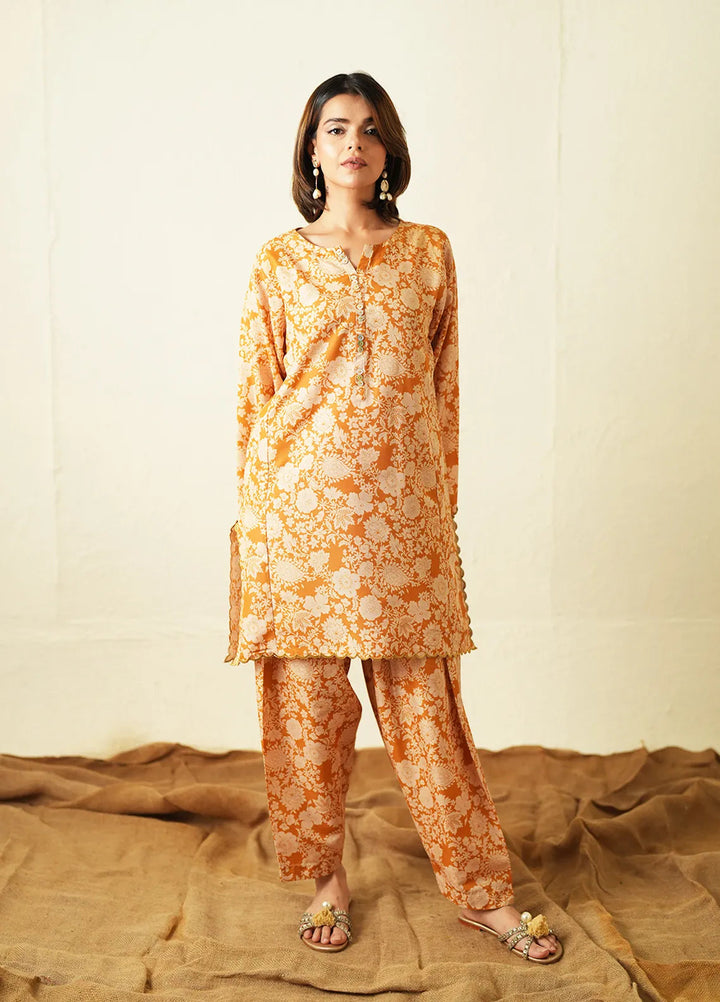 Ayla Studio Pret Printed Poly Viscose 2 Piece Suit PES240119 Burnt Ocher