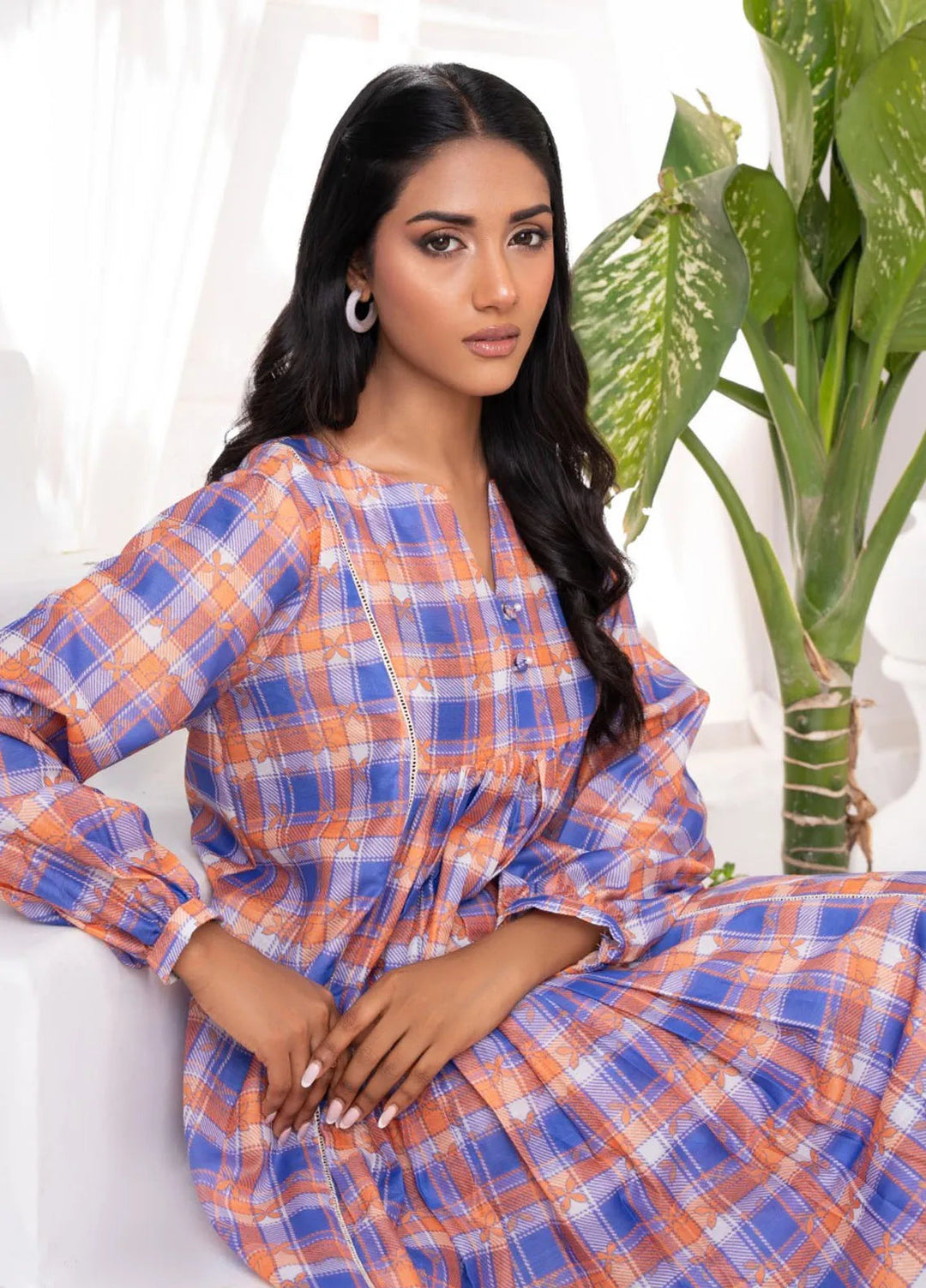 Ayla Studio Pret Printed Lawn 2 Piece Suit SLW-003 Sky Checks