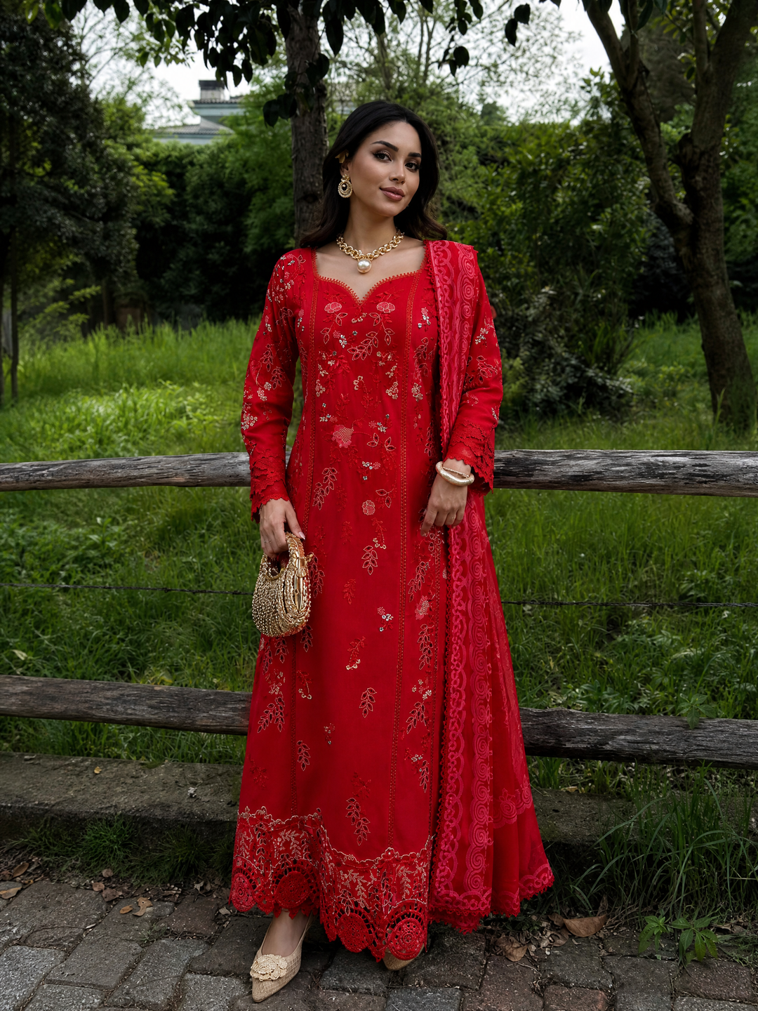 Aylin Unstitched Embroidered Luxury Lawn 3 Piece Suit AYL26UL D10 Crimson Charm - Summer Collection