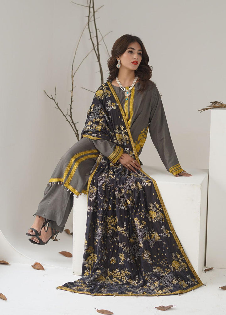 Ayra by Muraad Embroidered Raw Silk Suits Unstitched 3 Piece MU22AR A-003 Mahnum - Luxury Winter Collection