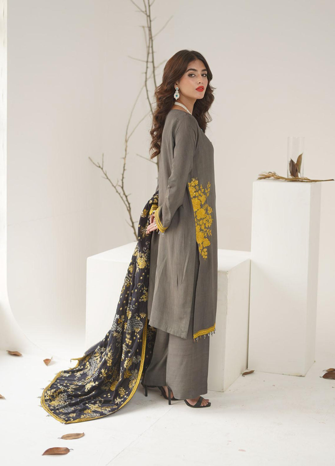 Ayra by Muraad Embroidered Raw Silk Suits Unstitched 3 Piece MU22AR A-003 Mahnum - Luxury Winter Collection