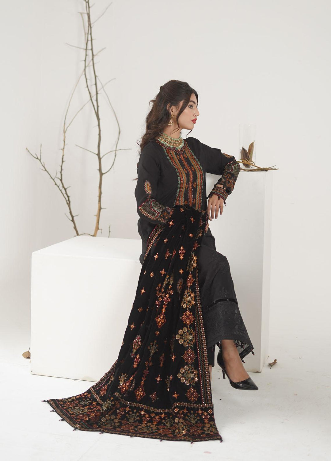 Ayra by Muraad Embroidered Raw Silk Suits Unstitched 3 Piece MU22AR A-004 Ghazal - Luxury Winter Collection