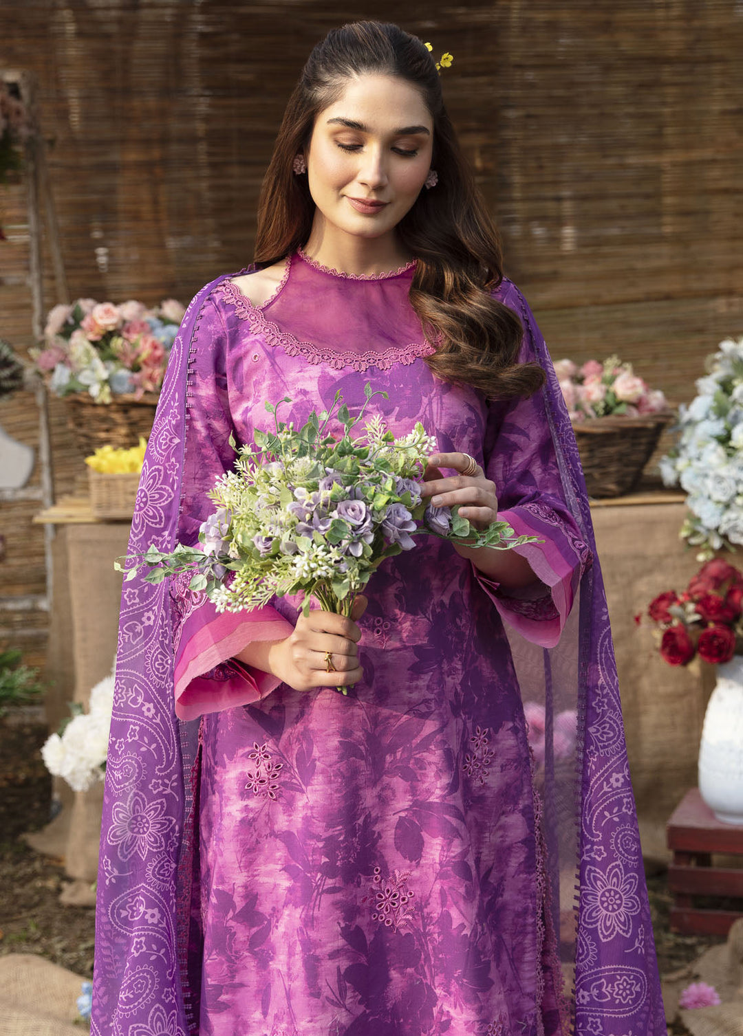 Ayzel By Afrozeh Embroidered Lawn Suits Unstitched 3 Piece AAF24SD AZL-V1-04 Fuchsia - Summer Collection