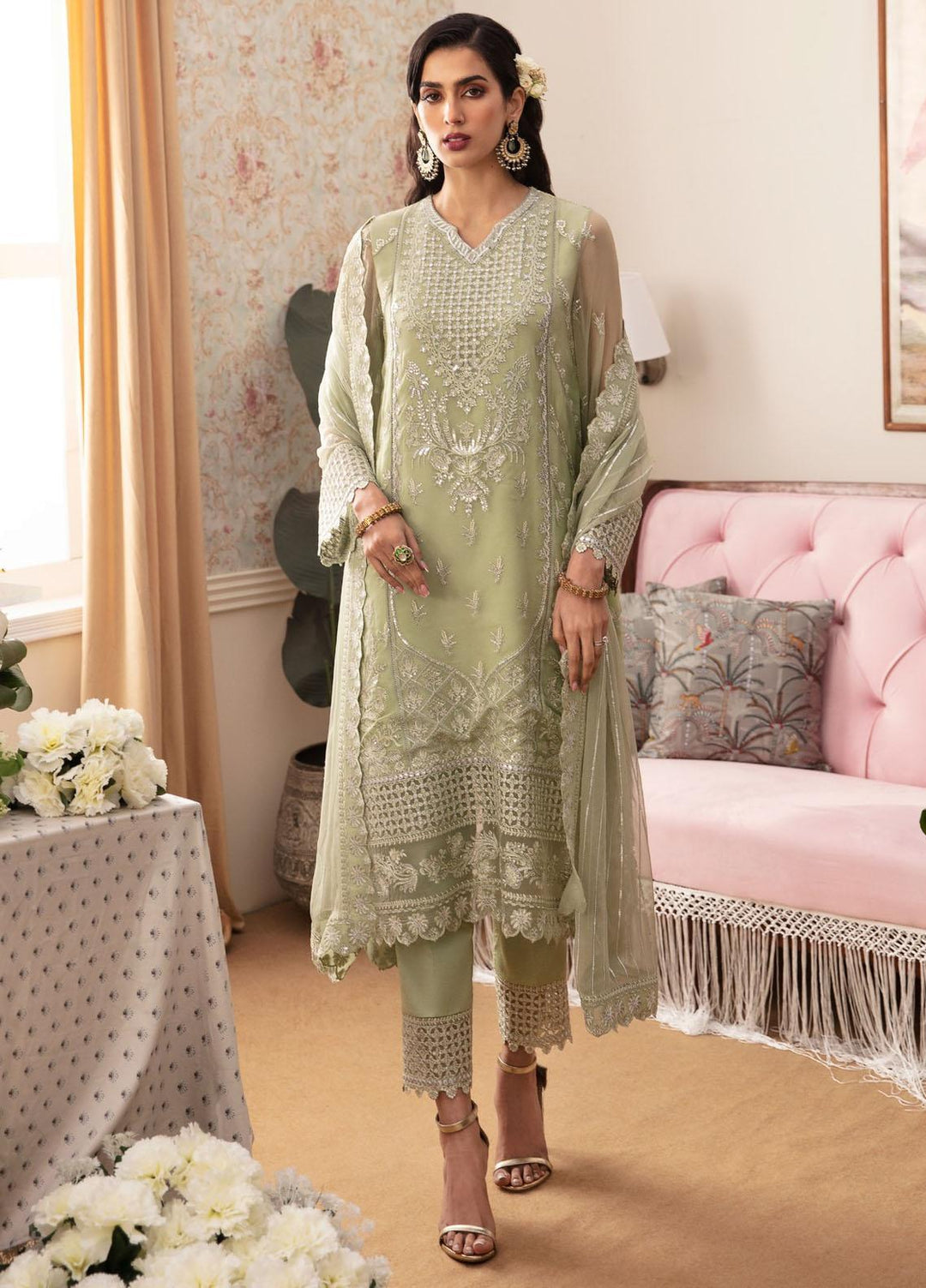 Ayzel By Afrozeh Embroidered Chiffon Suits Unstitched 3 Piece AAF24TW ADK-V1-03 Selina - Luxury Collection