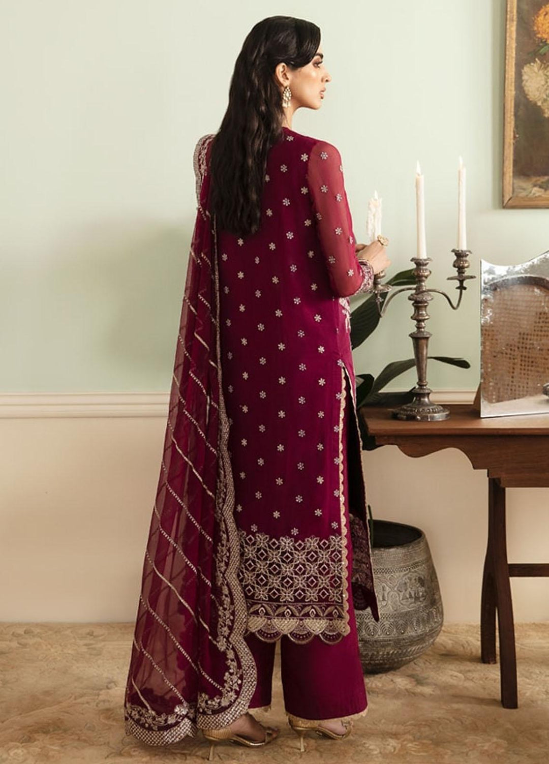 Ayzel By Afrozeh Embroidered Chiffon Suits Unstitched 3 Piece AAF24TW ADK-V1-10 Salvia - Luxury Collection