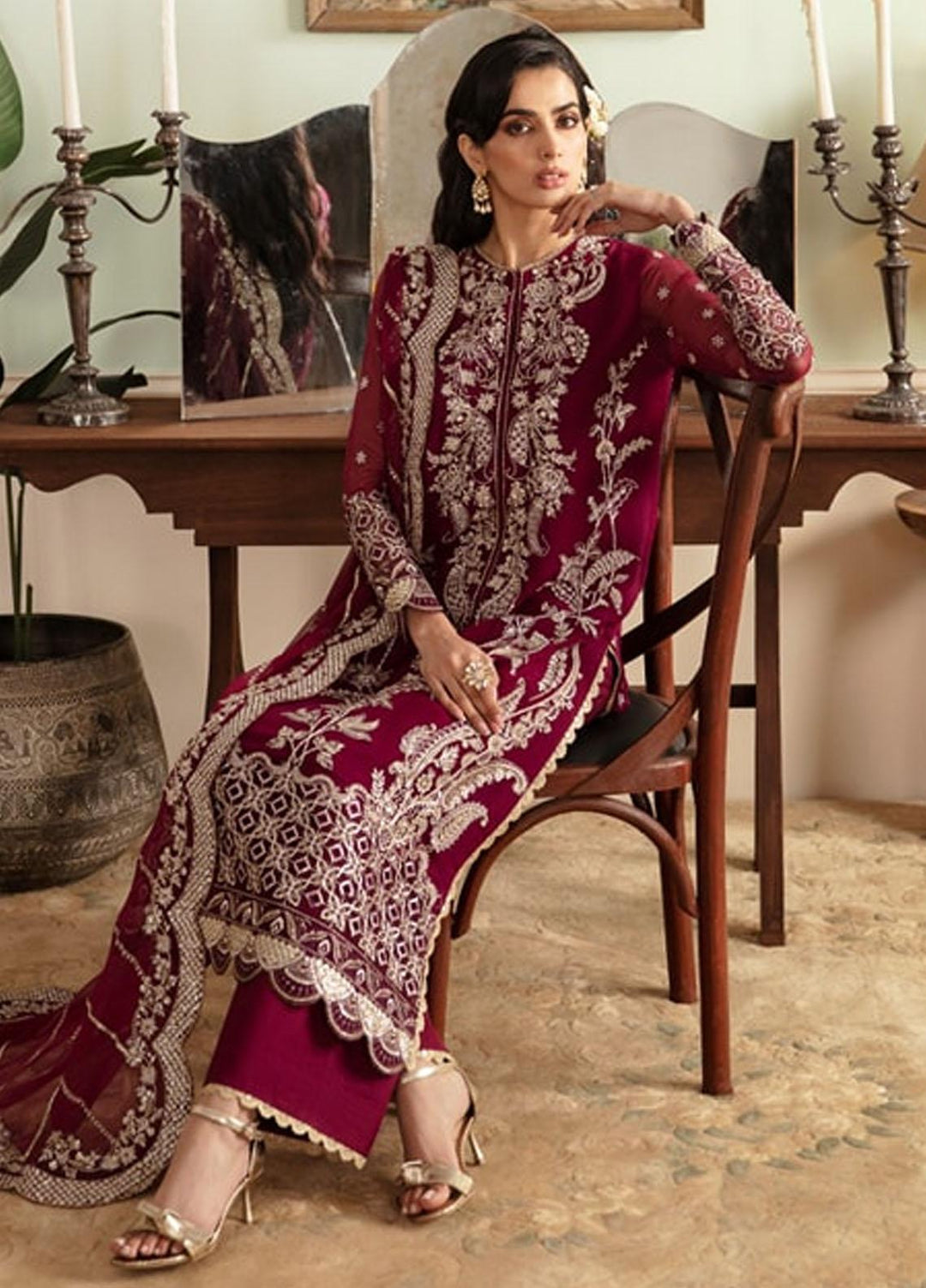 Ayzel By Afrozeh Embroidered Chiffon Suits Unstitched 3 Piece AAF24TW ADK-V1-10 Salvia - Luxury Collection