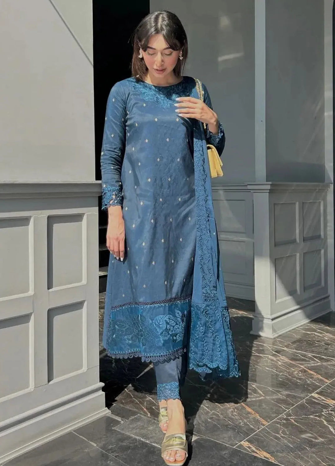 Ensembles by Azure Jacquard Lawn Suits Unstitched 3 Piece AZ24EJ ABES061 Aegean Breeze - Festive Collection