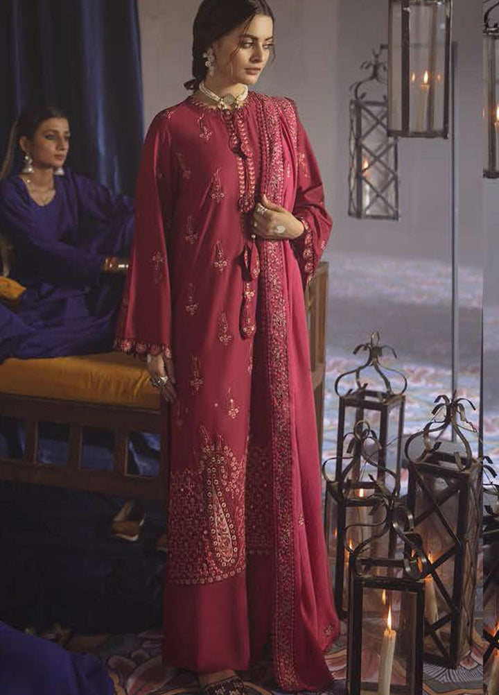 Azal by Cross Stitch Embroidered Cotton Satin Suits Unstitched 3 Piece CS21AS 05 CARMINE GLOW - Winter Collection