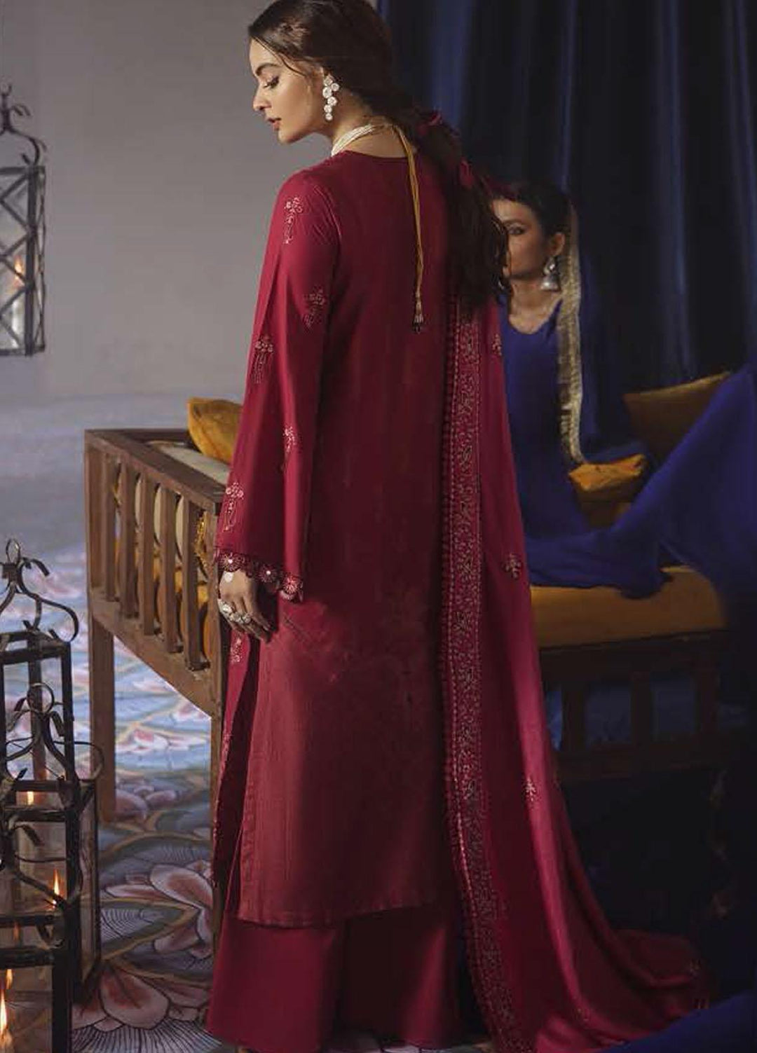 Azal by Cross Stitch Embroidered Cotton Satin Suits Unstitched 3 Piece CS21AS 05 CARMINE GLOW - Winter Collection