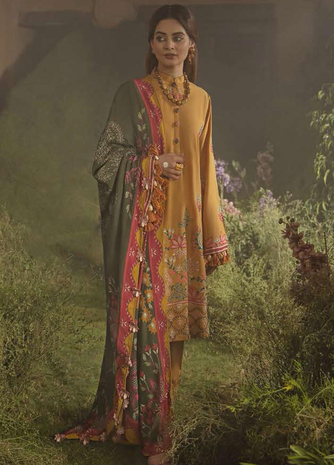 Azal by Cross Stitch Embroidered Cotton Satin Suits Unstitched 3 Piece CS21AS 08 AMBER ZINNIA - Winter Collection