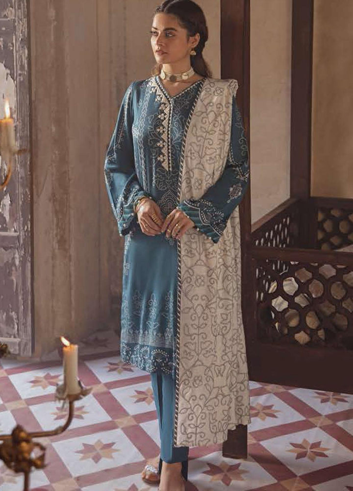 Azal by Cross Stitch Embroidered Cotton Satin Suits Unstitched 3 Piece CS21AS 09 TEAL RADIANT - Winter Collection