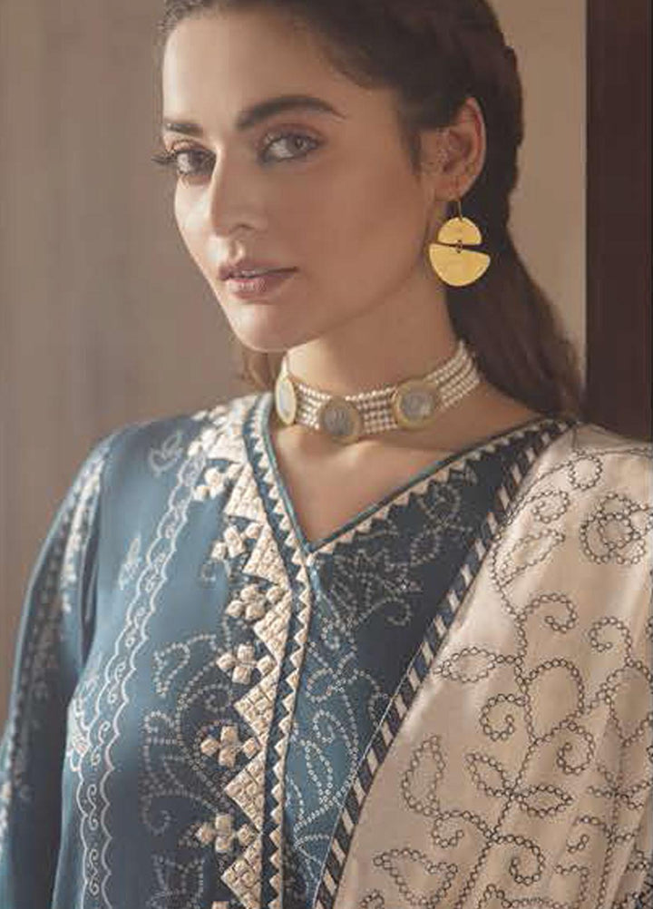 Azal by Cross Stitch Embroidered Cotton Satin Suits Unstitched 3 Piece CS21AS 09 TEAL RADIANT - Winter Collection