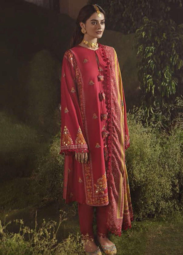 Azal by Cross Stitch Embroidered Cotton Satin Suits Unstitched 3 Piece CS21AS 10 ARABESQUE SANGRIA - Winter Collection