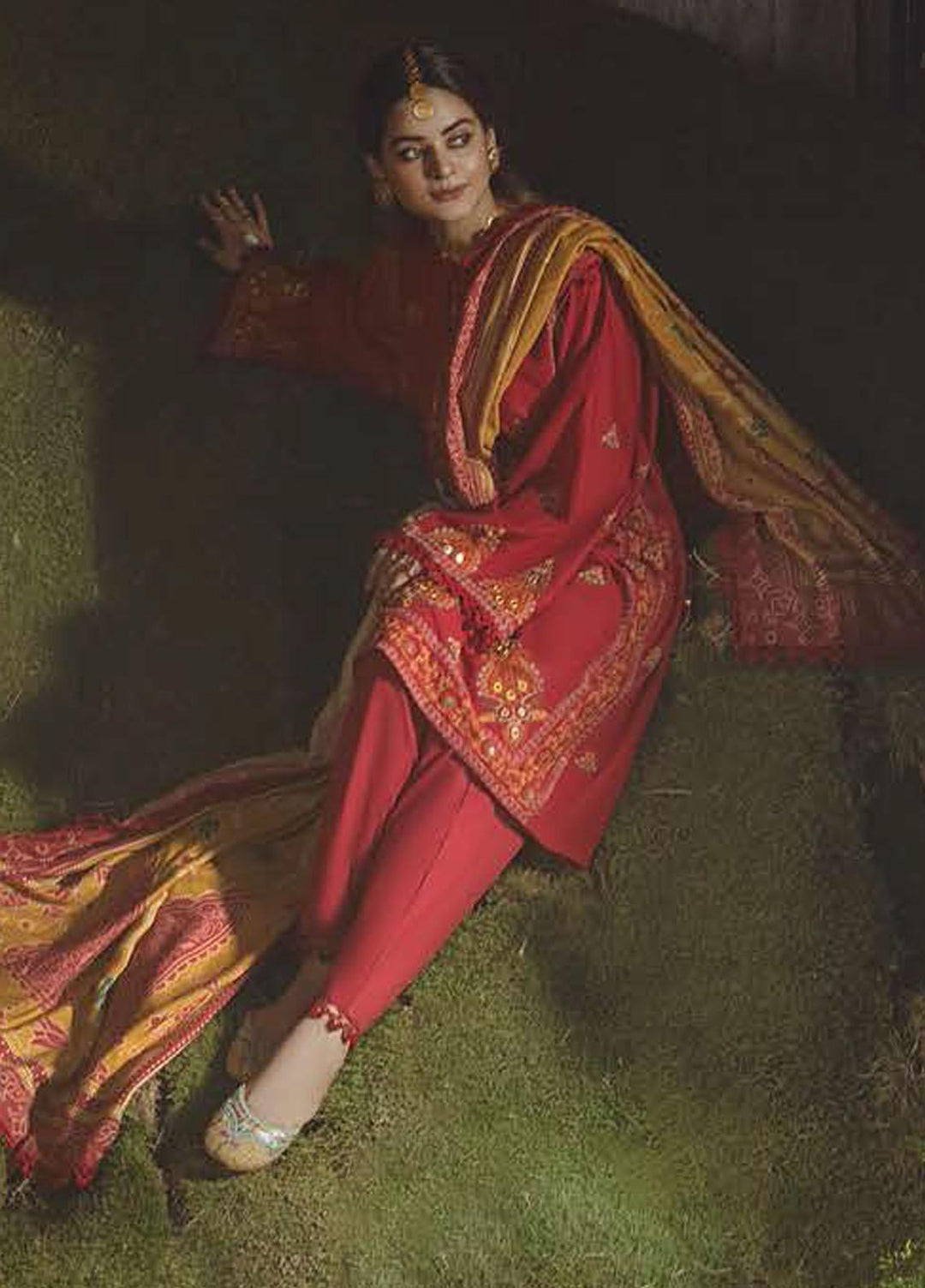 Azal by Cross Stitch Embroidered Cotton Satin Suits Unstitched 3 Piece CS21AS 10 ARABESQUE SANGRIA - Winter Collection