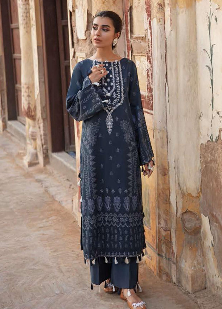 Azal by Cross Stitch Embroidered Cotton Satin Suits Unstitched 2 Piece CS21AS 14 MIDNIGHT GALE - Winter Collection