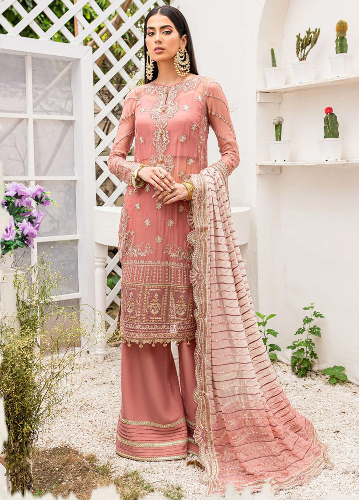 A'La Mode By Gisele Embroidered Chiffon Suits Unstitched 3 Piece GL22A Azalea - Luxury Collection