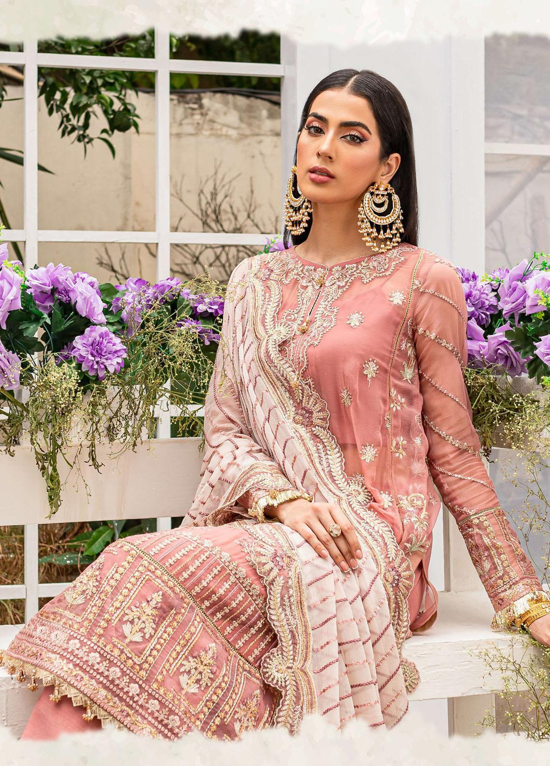 A'La Mode By Gisele Embroidered Chiffon Suits Unstitched 3 Piece GL22A Azalea - Luxury Collection