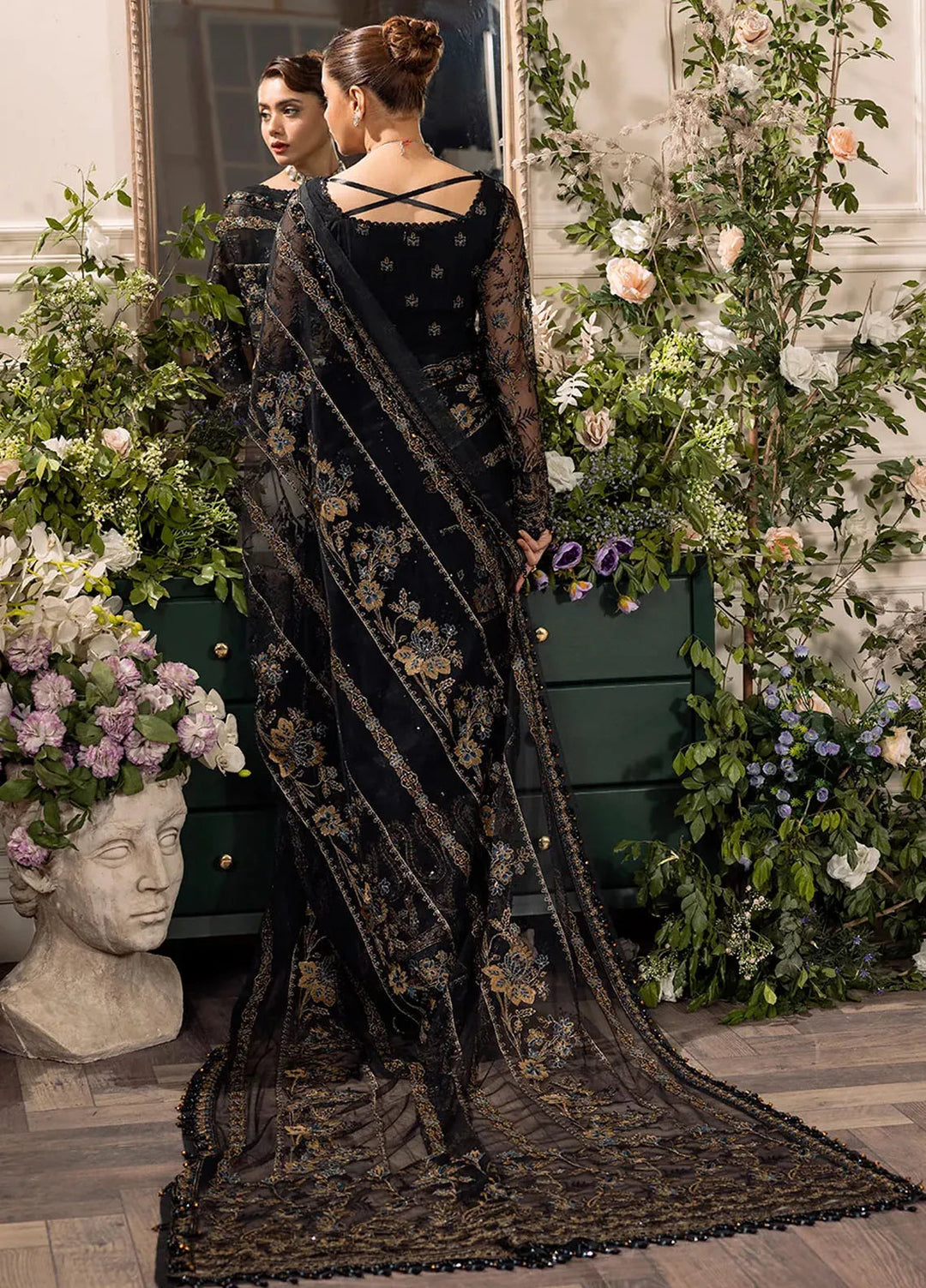 Azalea By House of Nawab Embroidered Net Suit Unstitched Saree HON24A D-04 Douha - Formal Collection