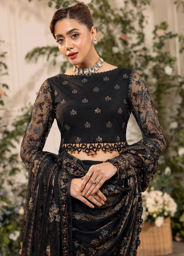 Azalea By House of Nawab Embroidered Net Suit Unstitched Saree HON24A D-04 Douha - Formal Collection